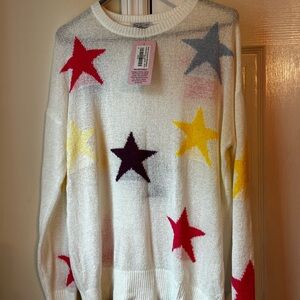 Red and Yellow Crew Neck Star Sweater